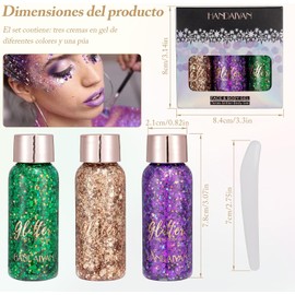 Gel Corporal con Purpurina Sirena 3 Colores - Brillo Lentejuelas Escamas para Maquillaje, Cuerpo, Cabello, Uñas y Labores DIY (C)