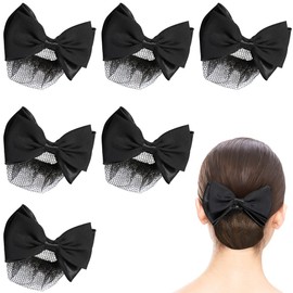Uonlytech Hair Pin Hair Pin 6pcs Bowknot Hair Snood Net Barrettes, Ribbon Barrette With Net Chignon Hair Bun Cover Mesh Clip Hair Tie for Women Girls Dancer, Black French Hair Pin French Hair Pin