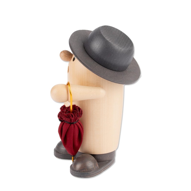 Holzwaren Egermann Smoker Figurine Rudi Wood with Red Umbrella Dimensions: