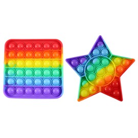 Rainbow Tie Die Basic Shapes Bubble Pop Game - Silicone Push Poke Bubble Wrap Fidget Toy - Press Bubbles to Pop Down Then Flip it over and Do it Again - Sensory Stress Toy OT (2 RANDOM SHAPES)