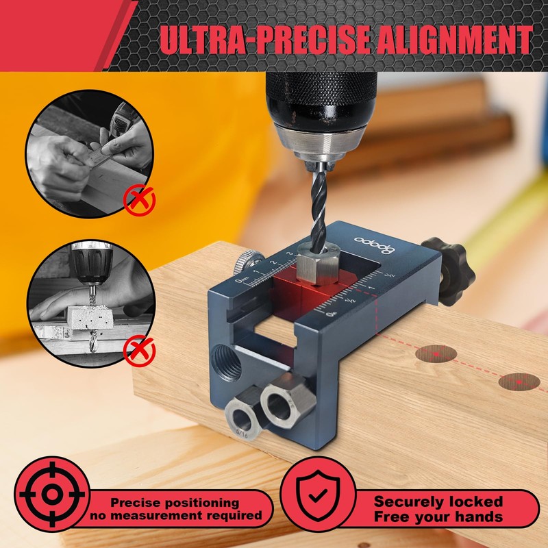 Self-Centering Doweling Jig Kit for Woodworking – Adjustable Width Dowel