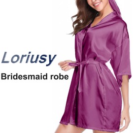 Loriusy Bridal Robe, Long Satin Bathrobe, Bath Robe for Women, Wedding Party for Bride, Dressing, Purple, XXXL