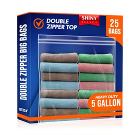 25 Jumbo Size 5 Gallon Bags, XLarge 18"x24" Super Big Double Zipper Durable Storage Bag for Vacation, Travel, Organization, Clothing, Shoes, Pet Supplies, Crafts, Magazines, Toys
