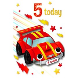 Age 5 Boy Birthday Card - 5th Birthday Red Racing Car Stars with Foil 7.75x5.25"