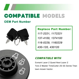 SINTIKI 117-2221 137-4100 Ignition Switch with Keys 3 Postion 5 Terminals Compatible with Toro Z Master TimeCutter ZS SS Series Titan ExMark Lazer Z Quset Mowers