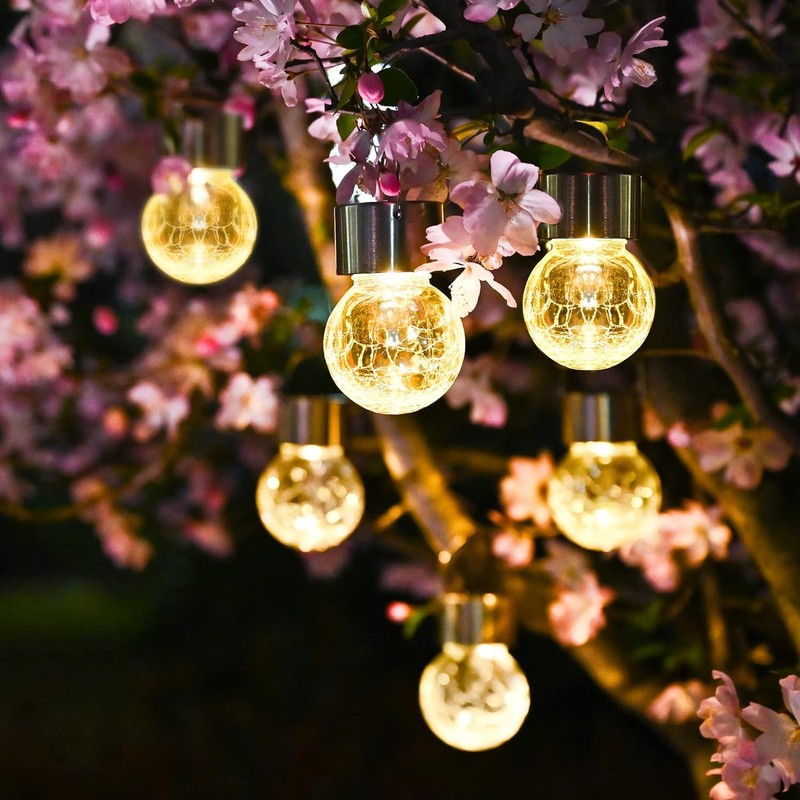 SOLPEX Hanging Solar Lights Outdoor, 8 Pack Decorative Cracked Glass