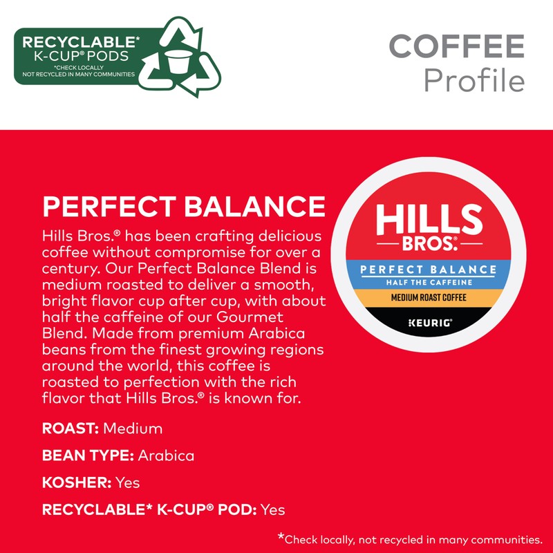 Hills Bros. Perfect Balance Keurig K-Cup Pods for Keurig Brewers