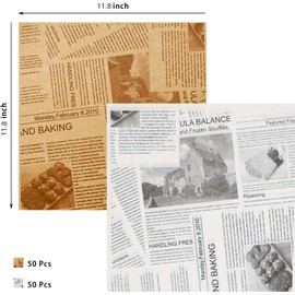 100Pcs Basket Liners Food Picnic Deli Wax Paper Sheets for Food, 11.8 x 11.8 Inch, Stick Baking Paper Newspaper Printing Design Food Wrapping Paper (100 sheets)