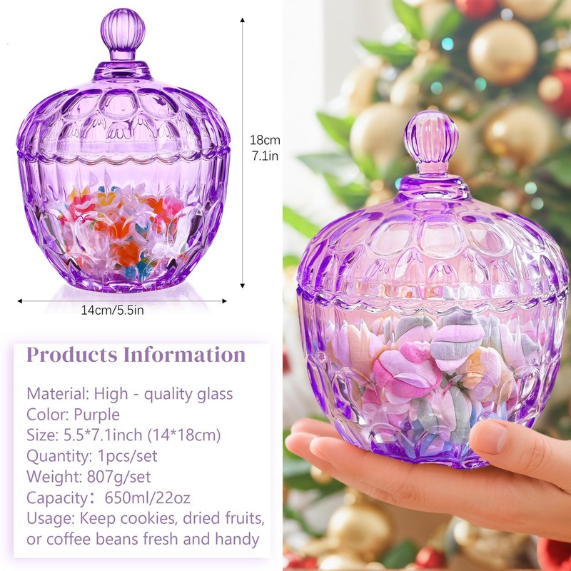 kanpura Large Glass Candy Jar with Lid, Cookie Jar Food