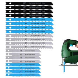 20PCS Jig Saw Blade Set Assortment for Wood Universal Jig Saw Blade Set for Wood U-Shank Plastic and Metal Cutting Jigsaw Blades Fit Vast Majority U Shank Jigsaws, 6T 8T 10T 14T 24T