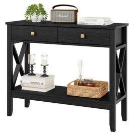Lomojo Console Table,Sofa Table 13.8" D x 39.37" W x 31.5" HEntryway Table with 2 Drawers Storage Shelve Foyer Table for Entryway Farmhouse Hallway Tables (Black)