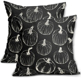 Aytipun Black Fall Pumpkin Pillow Covers 18x18 Set of 2 Autumn Themed Thanksgiving Cream Print Decorative Throw Pillows Outdoor Pillowcase Farmhouse Linen Cushion Case Decor for Home Sofa Couch Bed