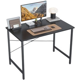 CubiCubi Computer Desk 32" Study Writing Table for Home Office, Modern Simple Style PC Desk, Black Metal Frame, Dark Black
