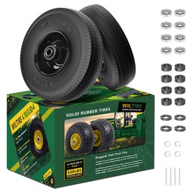 Wiltire (2 Pack) 4.10/3.50-4 Flat Free Tire and Wheel 10-Inch Solid Wheel Replacement with 5/8 Extra 3/4 &1/2 Bearings,2.2" Offset Hub -Compatible with Hand Truck,Wheelbarrow(Wave,Black)