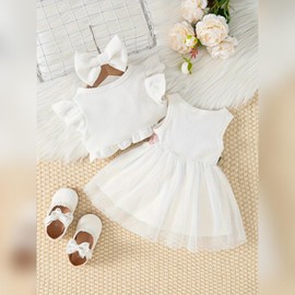 FYMNSI Baby Girl Floral Dress with Cardigan Toddler Autumn Dress Leisure Cotton Dress Princess Birthday Party Dress, White short-sleeved