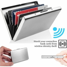 Card Holder Wallet, Slim Credit Card Protector Wallet Aluminum Holder Case, 5 Slots ID Card Holder, Business Card Holder & Security Wallet Card Case for Women & Men (Silver)