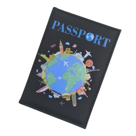 MANJIAMEI Cartoon Earth Passport Holder, Universal PU Leather Passport Cover for Women Men, 3D Building Printed Portable Travel Wallet Case Organiser for Passports Credit Cards Boarding Passes (Black)