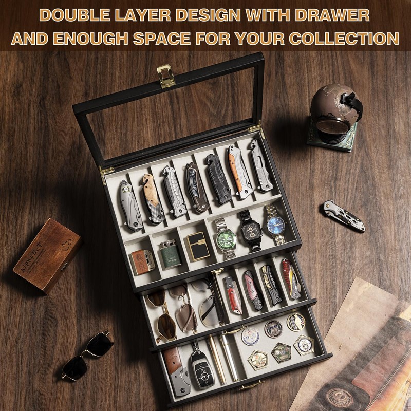 Emfogo Pocket Knife Display Case for Collection of 30-36 Folding