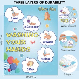 2 Pack Washing Your Hands Poster, Tear-resistant and Water-resistant Hand Washing Signs for Kids, 14×11 Inch Give Your Hands Poster for Classroom, How to Wash Your Hands Instruction Posters
