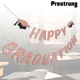 Vofrise Rose Gold Happy Graduation Banner for 2025 Grad Party Decorations Glitter Cap Congrats Grad Banner Sign for Class of 2025 Graduation Decorations