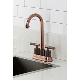 Kingston Brass KB549KNLAC Convergent Double-Handle 4" Centerset Bar Faucet with Knurled Handle, Antique Copper