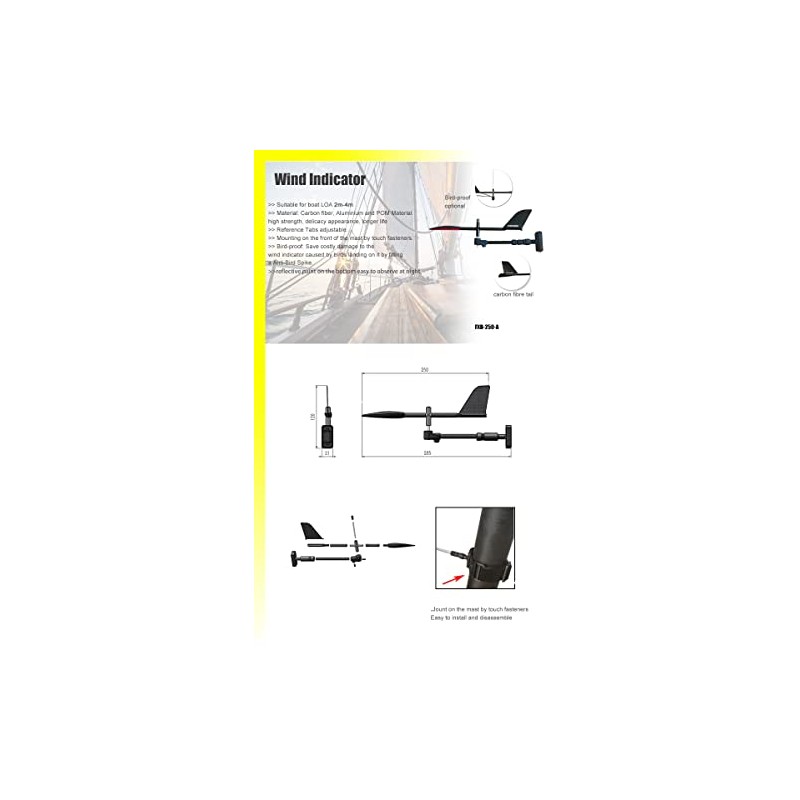Blueshark Sailing/Boat Wind Indicator 9.8in (250mm)，250-A