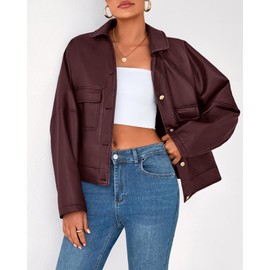 BTFBM Women's Faux Leather Jacket Fall Winter Clothes 2025 Long Sleeve Button Down Oversized Motorcycle Coats Outwear(Burgundy, Medium)