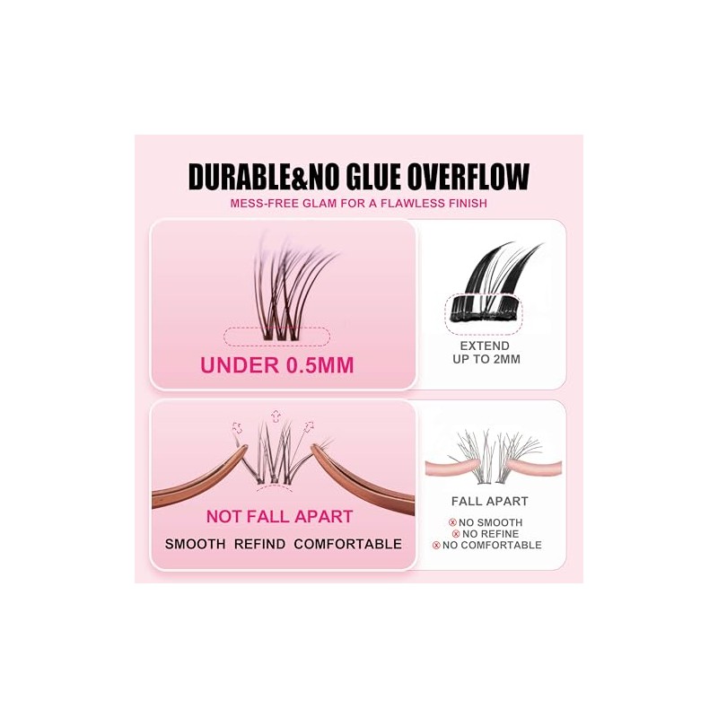 Plume Brown Lashes Natural Lash ClustersWith Invisible Band DlY Lash