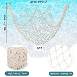 HEOUCH Fishing Net Decoration, Decorative Fishing Net with 4 Hooks, 1 m x 2 m Decorative Net Fishing Net, Mediterranean Style Maritime Decoration, Outdoor, for Beach Party, Home, Living Room, Bedroom