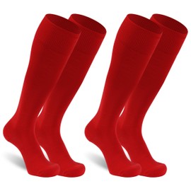 Dsource Red Baseball Socks Men, Soccer Socks Men Unisex Over Knee Sport Soccer Football Basketball Tube Socks,School Team Game Running Socks Red 2 Pairs L