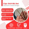 13 Titanium Coated Drill Bit Set - 1/4" Hex Shafts,