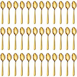 Pleafind 36 Pieces Gold Teaspoons Set - 6.2 inch, Spoon Silverware, Stainless Steel Tea Spoons, Mirror Polished Small Teaspoon, Dessert Spoons for Home, Kitchen, Restaurant, Dishwasher Safe