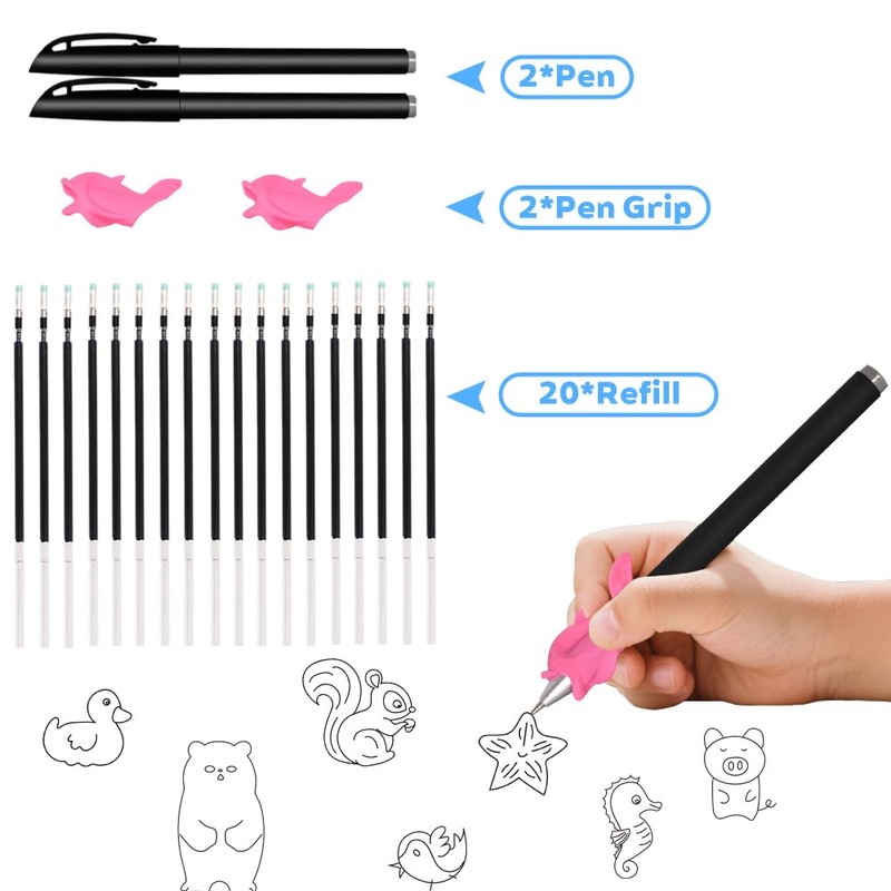 PEOCEFOY Magic Pens & Refills for Grooved Handwriting Workbooks,Disappearing Ink