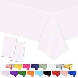 POPOYU White Tablecloth Table Covers, 137 x 274 cm, Plastic, Waterproof Table Covers, Party Table Decorations for Children, Picnic, Birthday, Graduation, Wedding Party Supplies