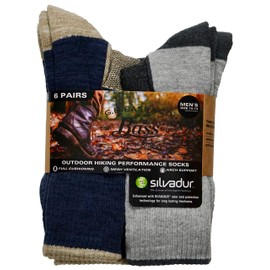 G.H. Bass Men's Outdoor Hiking Performance Socks, Size 10-13, 6 Pairs (Denim Grey)