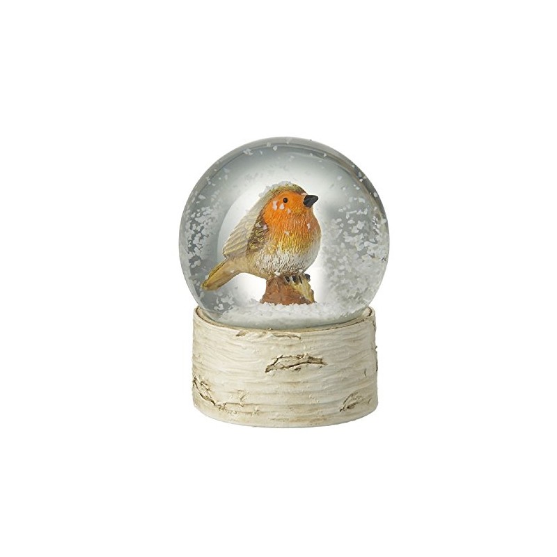 Small Robin Snow Globe On Wood Effect Base