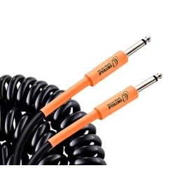 Ortega Guitars Retro Series Cable - Instrument Cable - Length 9 m - Straight and Straight - Spiral Cable - Plastic Sheath, Black and Orange (ORCCIS-30BK)