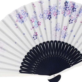 Fashionable kimono Iroha Women's Fabric Fan, Dyed Bone, Blossom, Blue, Cherry Blossom, blue