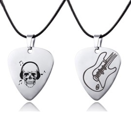 2 Pcs Guitar Pick Necklace for Men Stainless Steel Rock Guitar Pendant Necklace Music Lover Necklace Gift, Stainless Steel, other