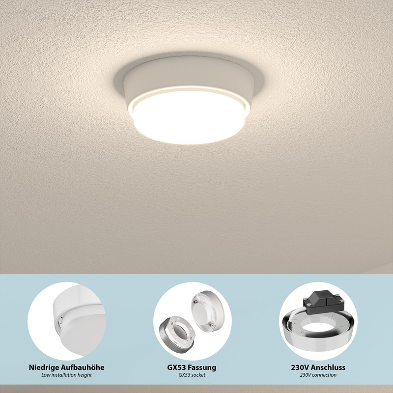 ledscom.de GX53 Lamp Socket Inel Round 90 mm Diameter Including