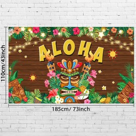 Luau Party Decorations Hawaiian Aloha Backdrop Banner Tropical Tiki Totem Photography Background Palm Leaf Hibiscus Flower Theme Party Supplies for Summer Hawaiian Theme Party Decorations