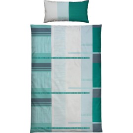 REDBEST Satin Bed Linen Graphic Pattern Petrol Size 40 x 80 cm / 135 x 200 cm - Temperature-Regulating, Easy-Care, with Zip