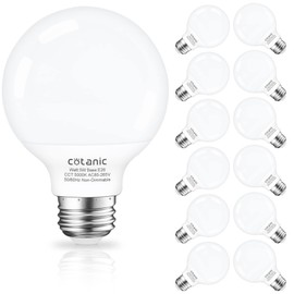 Cotanic 5000K Daylight LED Globe Light Bulbs, E26 Standard Base, 5W(60 Watt Equivalent Incandescent Replacement), 500LM, Non-Dimmable, 12 Pack Bathroom G25 Vanity Light Bulb