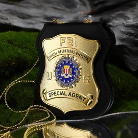 Universal Matal Badge with Standard Leather Shield Case, Hook Fastener, Suitable for Dressing up and Cosplay-FB