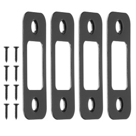 PATIKIL Deadbolt Strike Plate 2-1/4"x1",4 Pcs Round Corner Door Backplate Stainless Steel Latch Strike with Screws for Interior & Exterior Doors, Black
