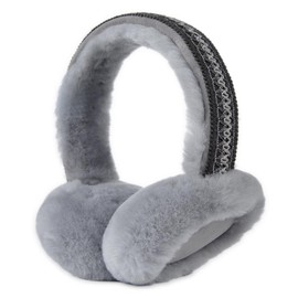 Harssidanzar Winter Earmuffs for Women, Sheepskin Earmuffs, Foldable Earmuffs, Outdoor Earmuffs HL304US, Grey