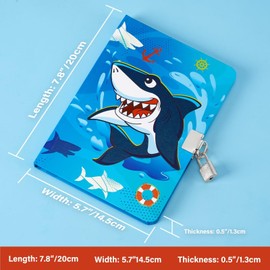 WERNNSAI Kids Diary for Boys Shark Journal - Kids Luminous Journal Boys Shark Diary, School Private Diary A5 Lined Memos Writing Drawing Notepad with Lock and Keys, Notebook Birthday Christmas Gift