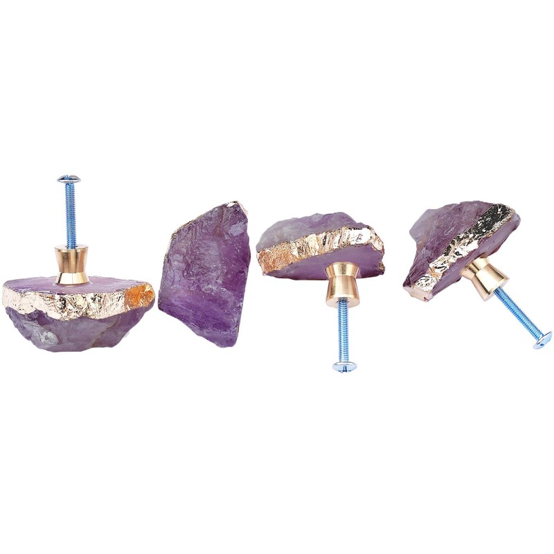 FZBHRO Amethyst Drawer Cabinet Knobs Purple Crystal Stone Knobs Handles