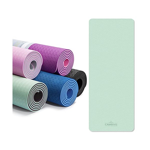 CAMBIVO Yoga Mat for Women Men Kids, Extra Thick Yoga Mat Double-Sided Non Slip, Professional TPE Yoga Mats, Workout Mat for Yoga, Pilates and Floor Exercises(Mint,Gray)