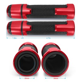 Mocar 7/8" 22mm Motorcycle Handlebar Grips with Grip Ends for Yamaha YZF R1 R3 R6 R15 R25 R125 600R (Red)